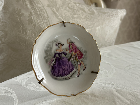 フランスアンティーク LIMOGES リモージュ 貴族柄 ミニプレート 飾り皿