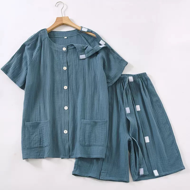 介護パジャマ 男女兼用 何か所もオー プン全開 入院服 要介護 寝たきり 点滴 ガーゼ 介助 フルオープン 骨折