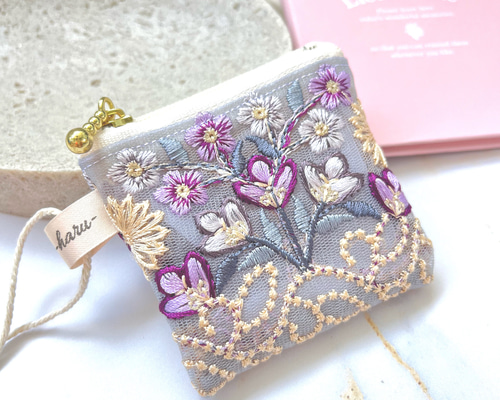 【再販♡】チュールインド刺繍　春の大人きれいポーチ（20㎝ファスナー） あると便利♡6cmファスナーポーチ ポーチ POM-haru- 通販 19597423