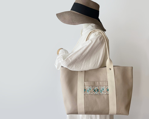 大容量♪L Lサイズ♡帆布♡トートバッグ♡グレーベージュ♡☆ハンドメイド c193e29bb8e397f3324928cc23f8c0