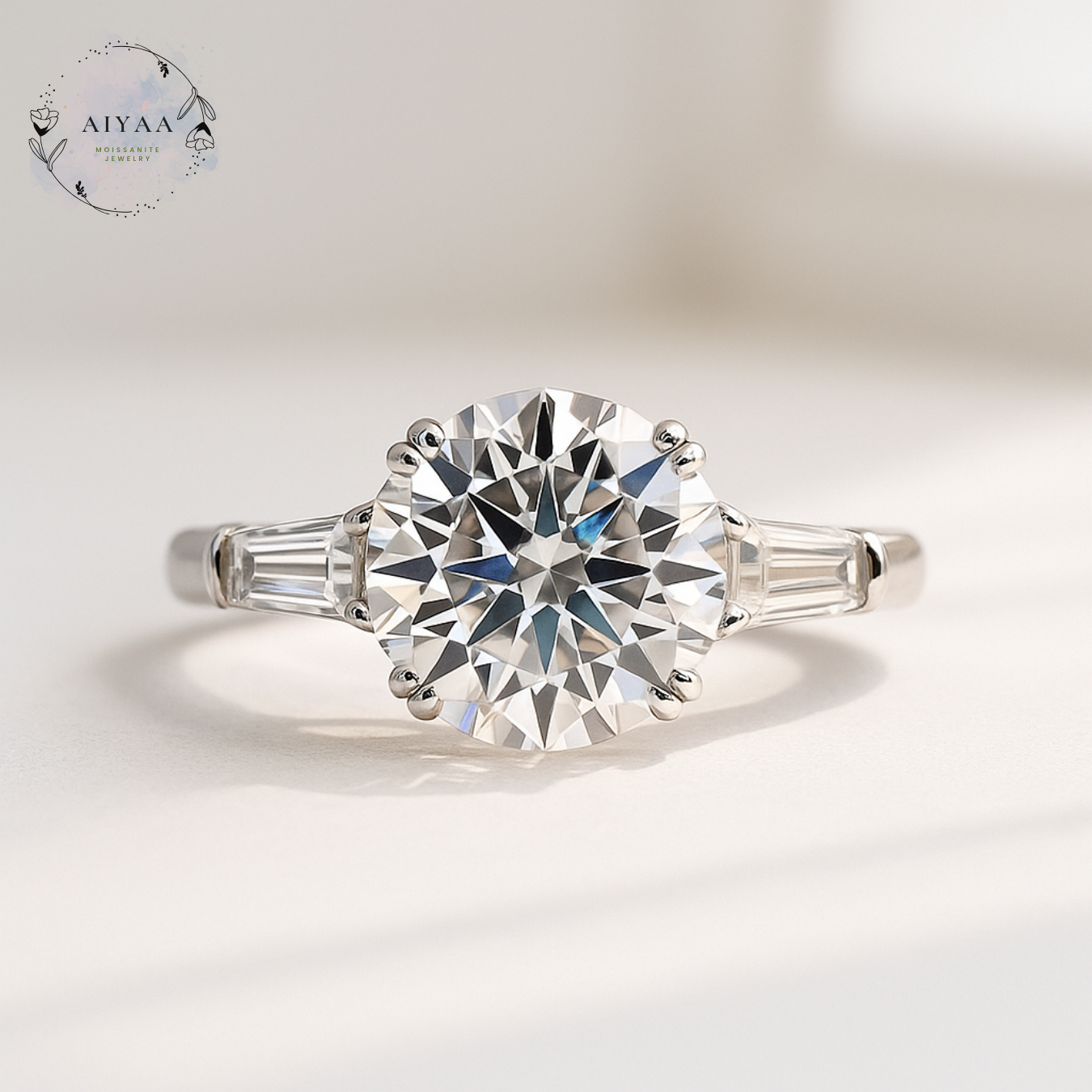 モアサナイト3ct×バゲット 重厚な輝きのハイグレードデザインリング