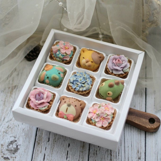 （風呂敷ラッピング）ベイビー とうぶつまんじゅう＆あんフラワークッキー　お歳暮 9個入りフラワータルト　高級ギフト