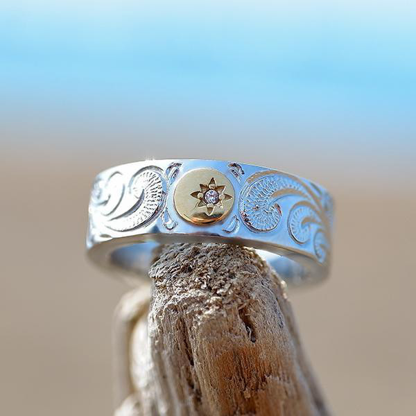 ハワイアンジュエリー リング 指輪 刻印 太陽 サン スクロール 波