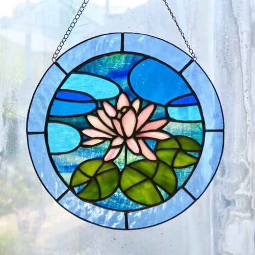 ステンドグラス ＊ピンクの睡蓮のサンキャッチャー＊ サンキャッチャー