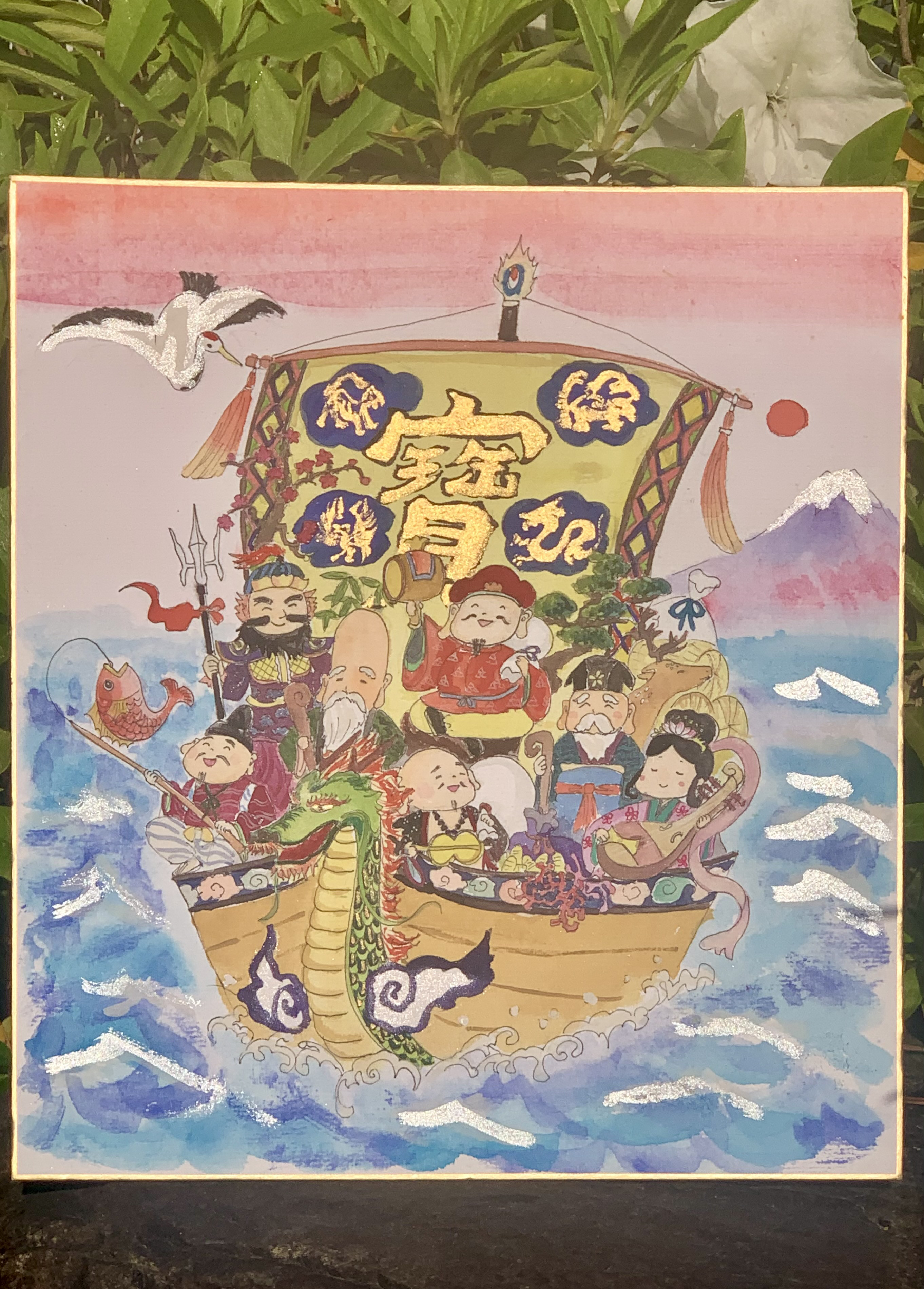 【真作】七福神　宝船　手描き　原画　色紙　掛け軸 真作】七福神 宝船 色紙 顔彩 掛軸 絵画 Toyo 通販 19598434