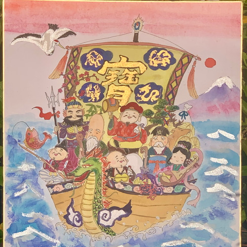 真作】七福神 宝船 色紙 顔彩 掛軸 絵画 Toyo 通販 19598434