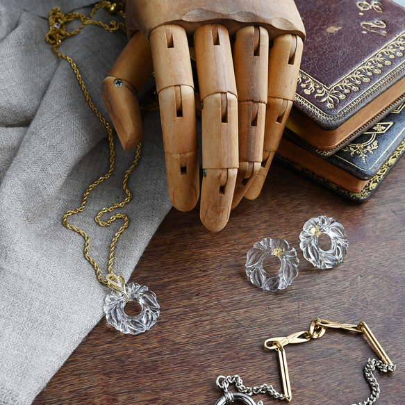 ヴィクトリアンヴィンテージリースガラスのピアス／イヤリング［サージカルステンレス/チタン/クリップイヤリング］ 13枚目の画像