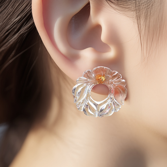 ヴィクトリアンヴィンテージリースガラスのピアス／イヤリング［サージカルステンレス/チタン/クリップイヤリング］ 9枚目の画像