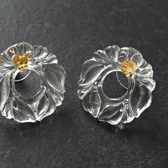 ヴィクトリアンヴィンテージリースガラスのピアス／イヤリング［サージカルステンレス/チタン/クリップイヤリング］ 3枚目の画像