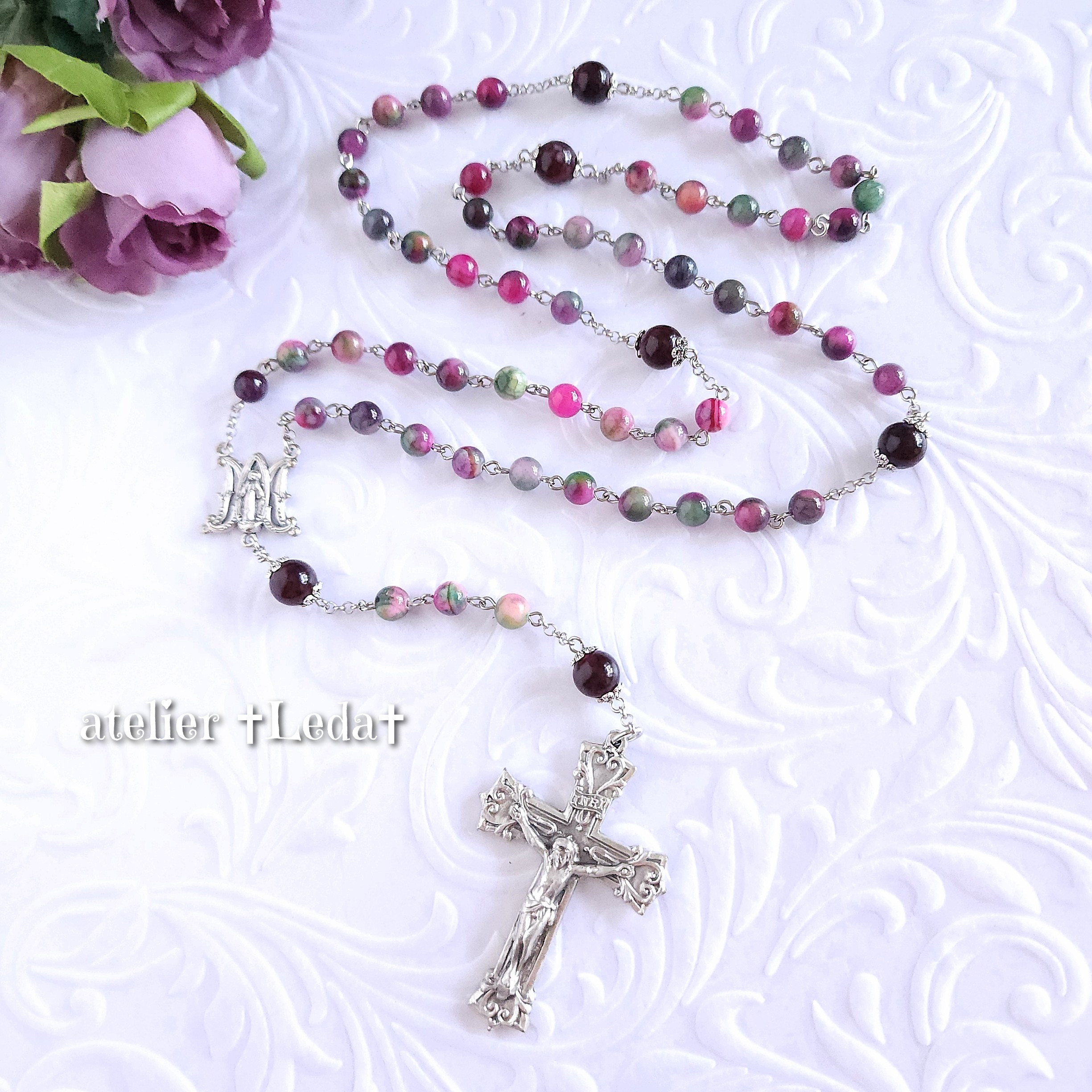 ☆トルマリン＆ダークレッドガーネット ロザリオ☆ ~Tourmaline~