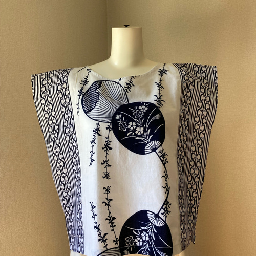 着物リメイク 浴衣リメイク ブラウス 木綿 ハンドメイド うちわ柄