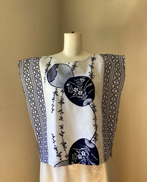 浴衣　着物リメイク　チュニック　トップス　ブラウス　ハンドメイド　木綿　ユリ 着物リメイク 浴衣リメイク ブラウス 木綿 ハンドメイド うちわ柄
