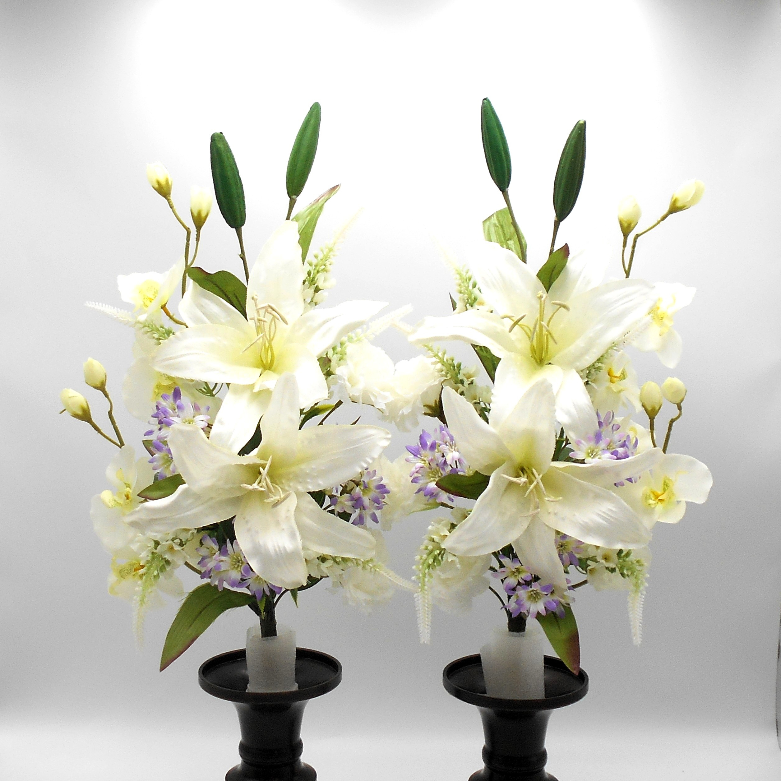 大きな仏花　墓花　仏花　総高さ６３ｃｍ　１対　カサブランカ・胡蝶蘭　アーティシャルフラワー　供花　お彼岸　お盆