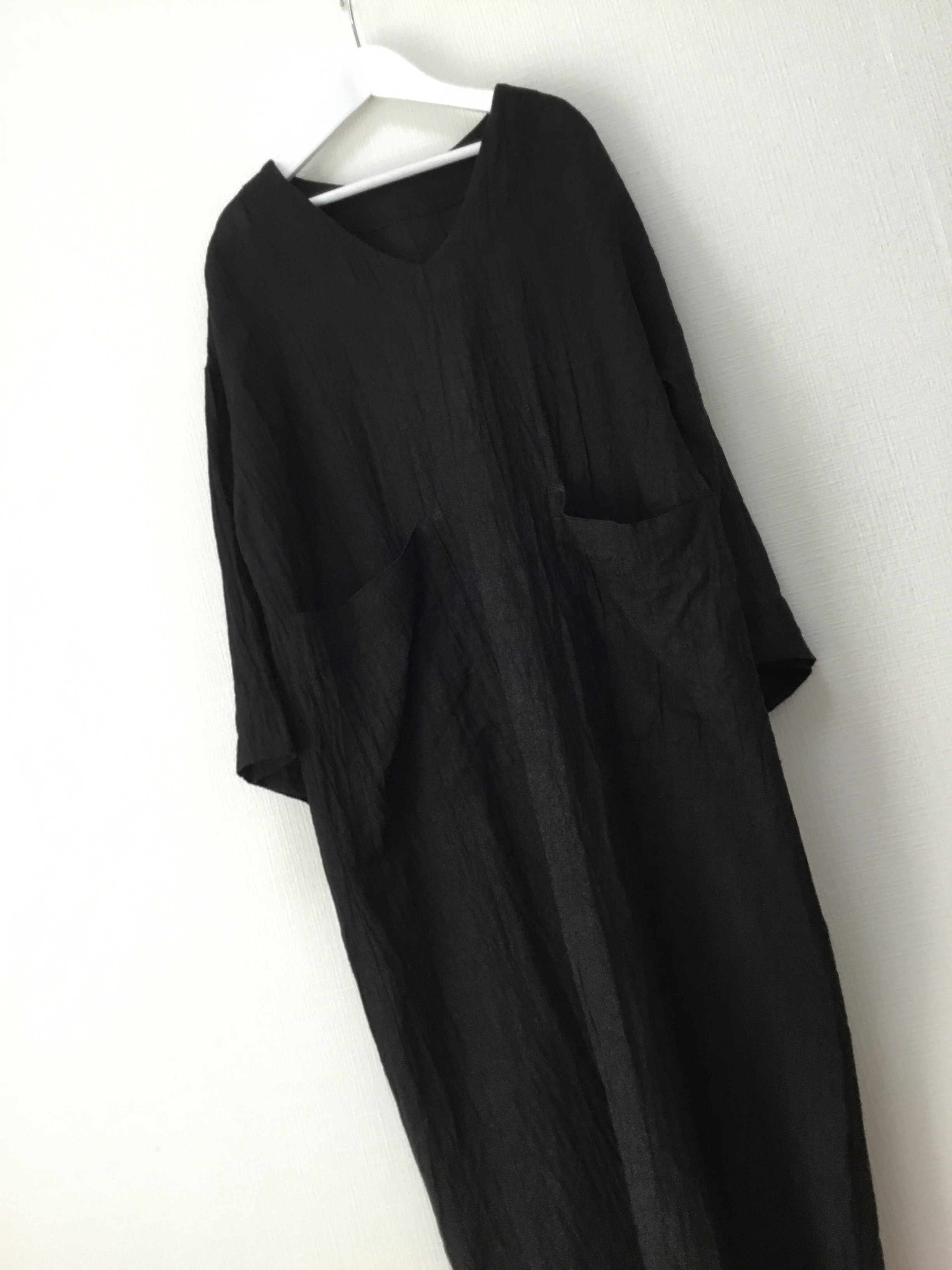 リネン100%シワ加工〜シンプルワンピースBLACK