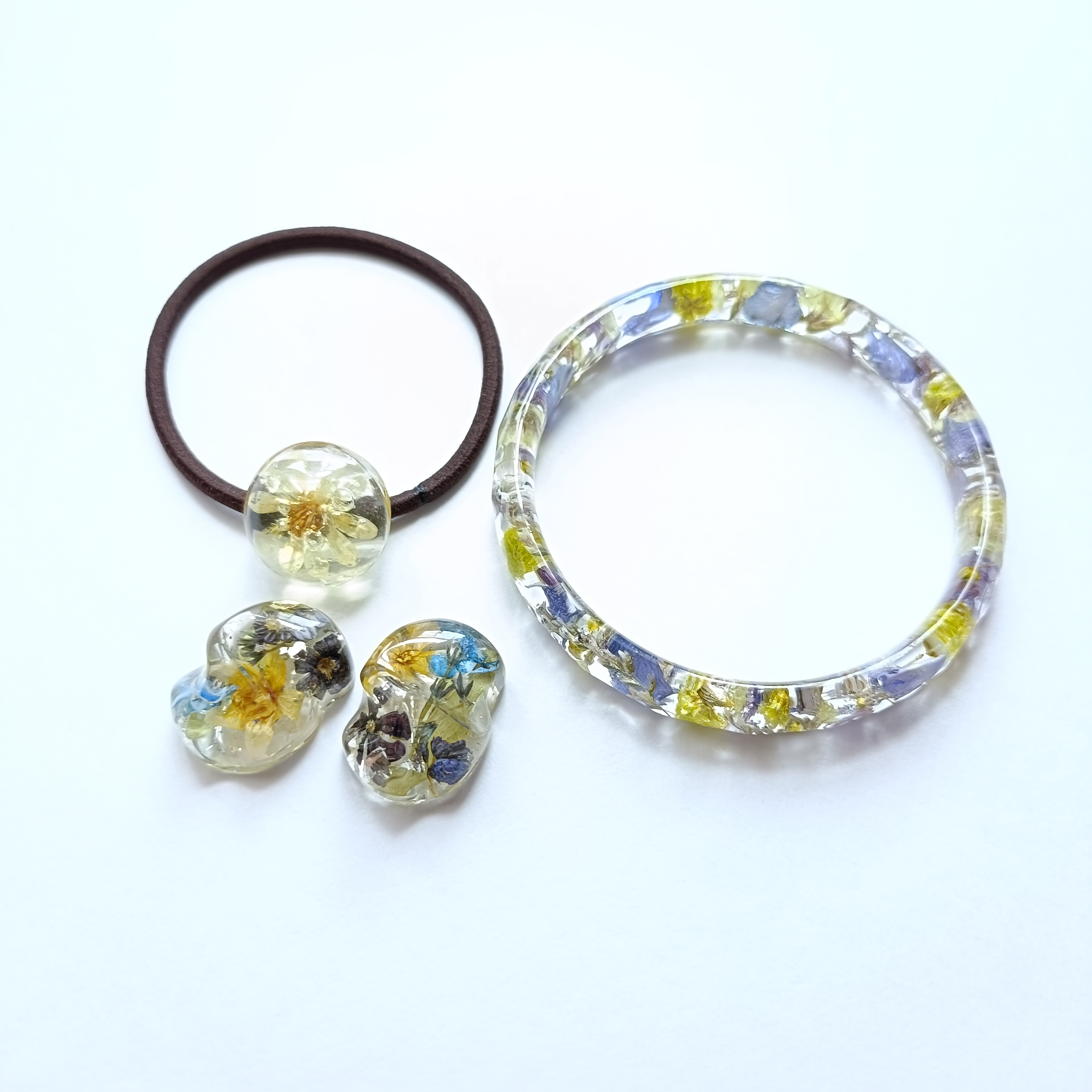 5周年記念　福袋SALE　〜ナチュラルフラワーアクセサリー3点セット〜　紫陽花　あじさい　クリア　レジン　花　夏