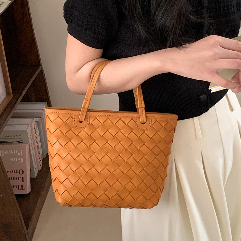 手作り本革バッグ｜レトロ編み込み牛革ショルダーバッグ｜小さめトート・一点もの