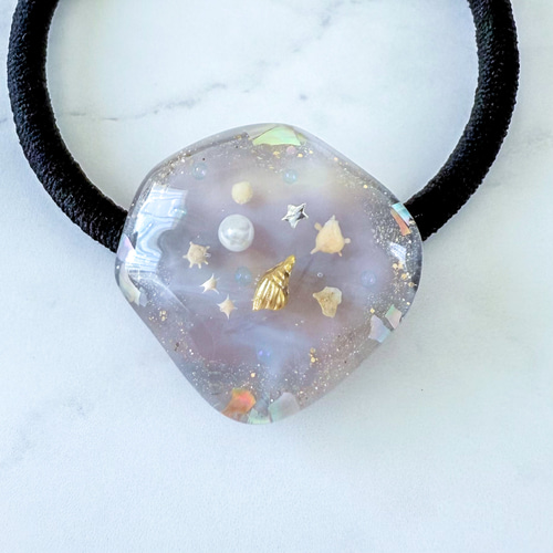 海のヘアゴム】3色展開｜桃色の海・南国の海・静かな海／レジン・貝殻