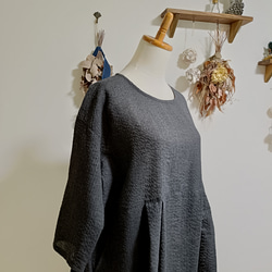 ☆セール☆備後織楊柳ストライプチュニックブラック 4枚目の画像