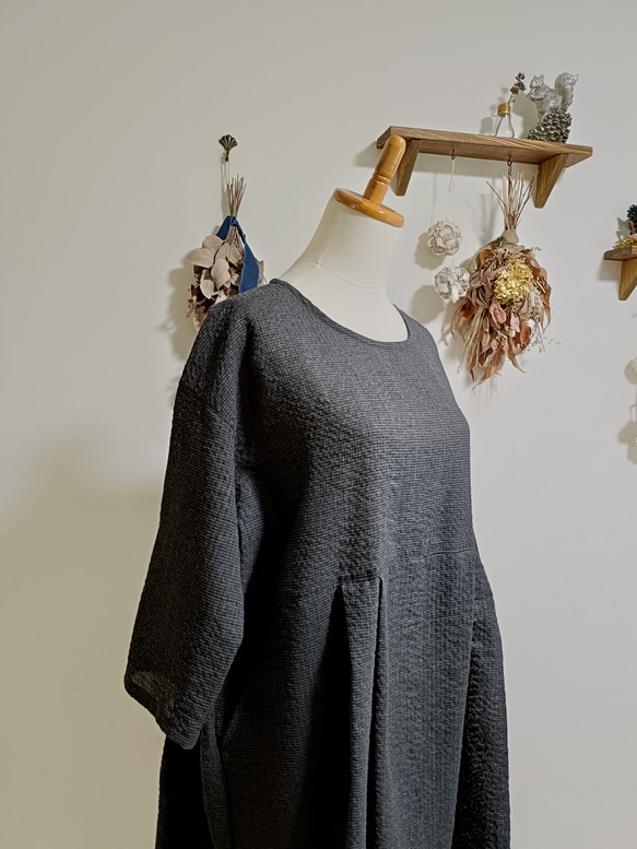 ☆セール☆備後織楊柳ストライプチュニックブラック 4枚目の画像