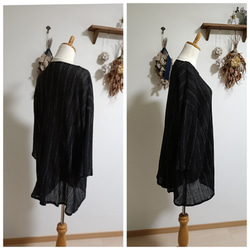 ☆セール☆備後織楊柳ストライプチュニックブラック 3枚目の画像