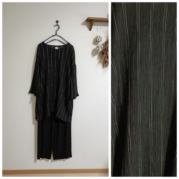 ☆セール☆備後織楊柳ストライプチュニックブラック 2枚目の画像