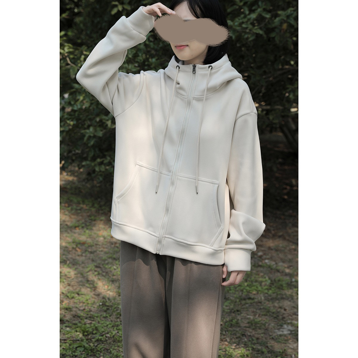 レディース 綿パーカー フード付き ジップアップ 長袖アウター