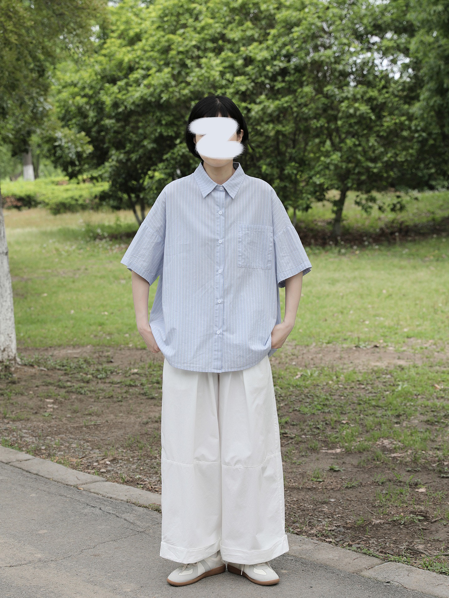 レディース 綿ストライプシャツ 半袖 ゆったり トップス