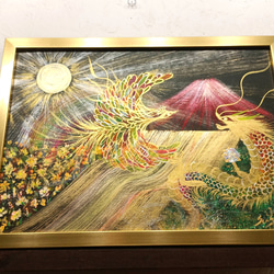 風水吉祥絵画 日本画 紅白梅と富士山〜夫婦鶴〜 油彩 風水画