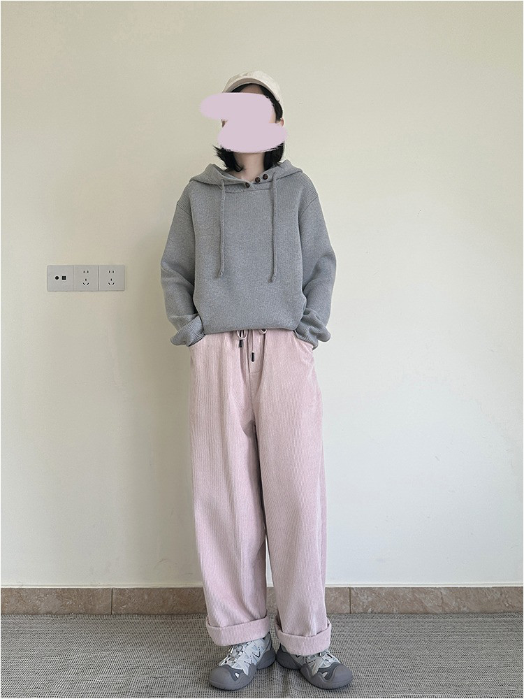 レディース コーデュロイパンツ ストレート 厚手 ゆったり ロング丈