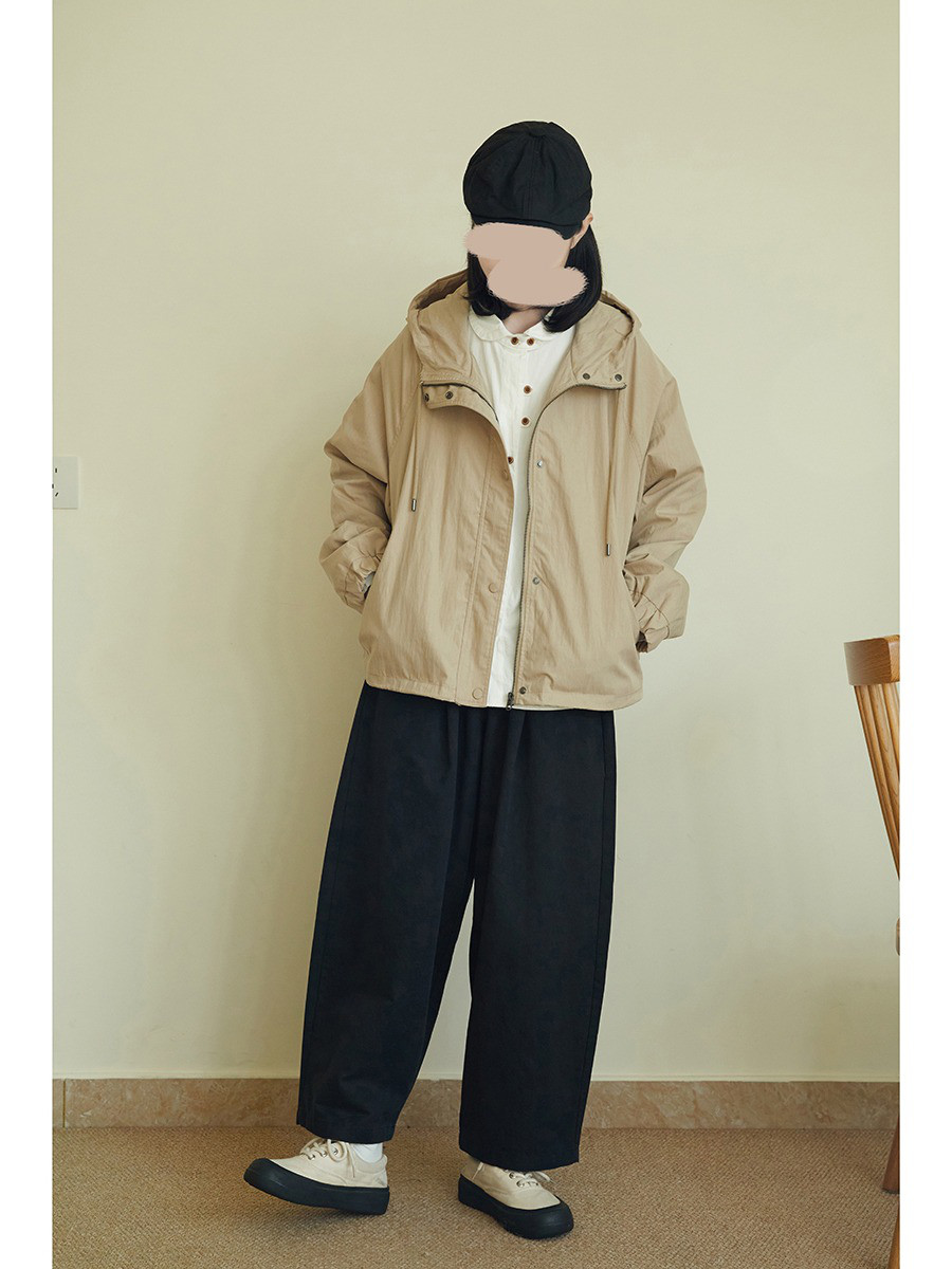 レディース 綿フード付きアウター ワーク風 長袖アウター