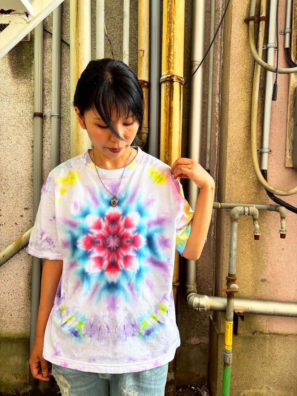 タイダイ ビッグシルエット Tシャツ Sサイズ 曼荼羅 カラフル ムラ染め Hippies Dye HD24-43
