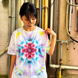 タイダイ ビッグシルエット Tシャツ Lサイズ 曼荼羅 ブルー ムラ