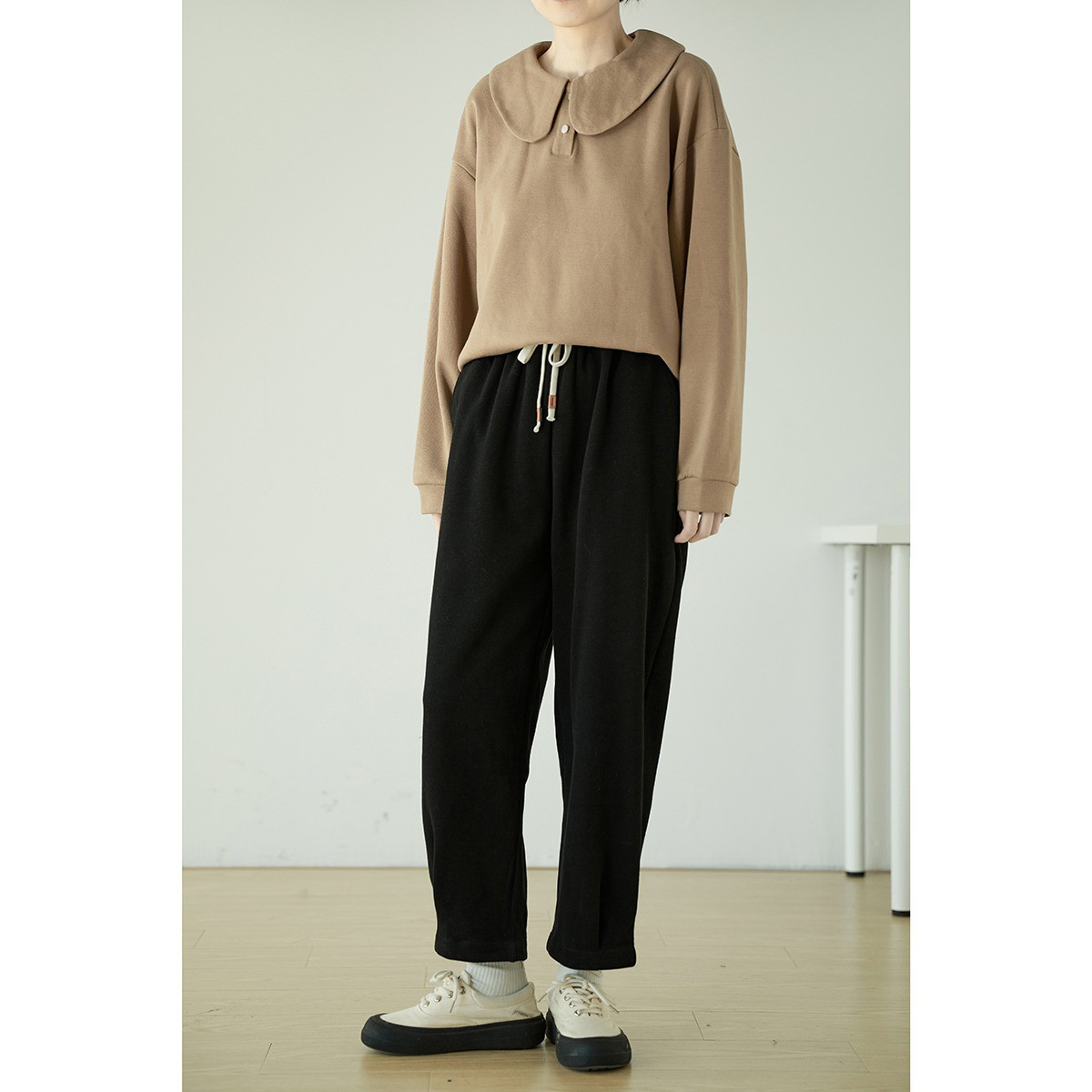 レディース 綿パンツ ドローコード ストレート 快適 ロング丈