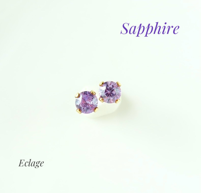 〈14kgf〉ピンキッシュパープルサファイアのスタッドピアス