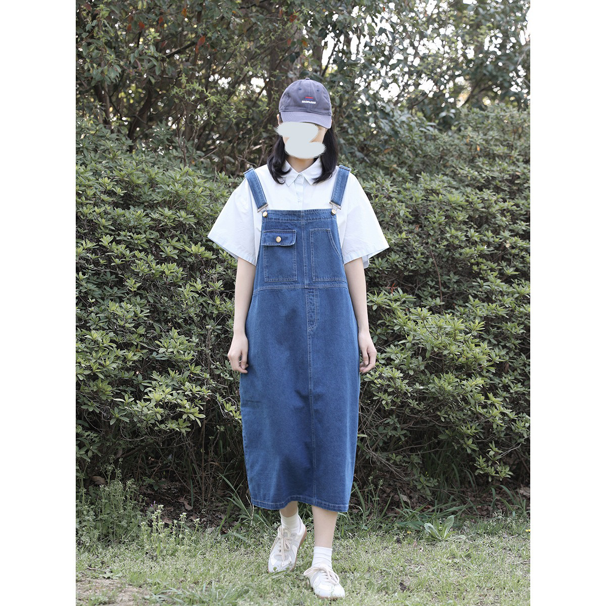 レディース 綿サロペットスカート ミモレ丈 ノースリーブワンピース