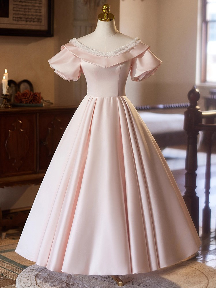 ウェディングドレス 結婚式 前撮り パーティー ロング プリンセス サテン ピンク 上品韓国風 オーダーメイド D081