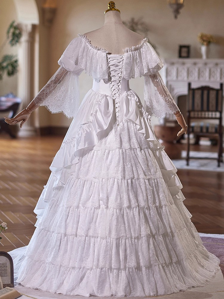 ウェディングドレス 結婚式 前撮り ロング プリンセス レース 白 上品 韓国風 オーダーメイド D082