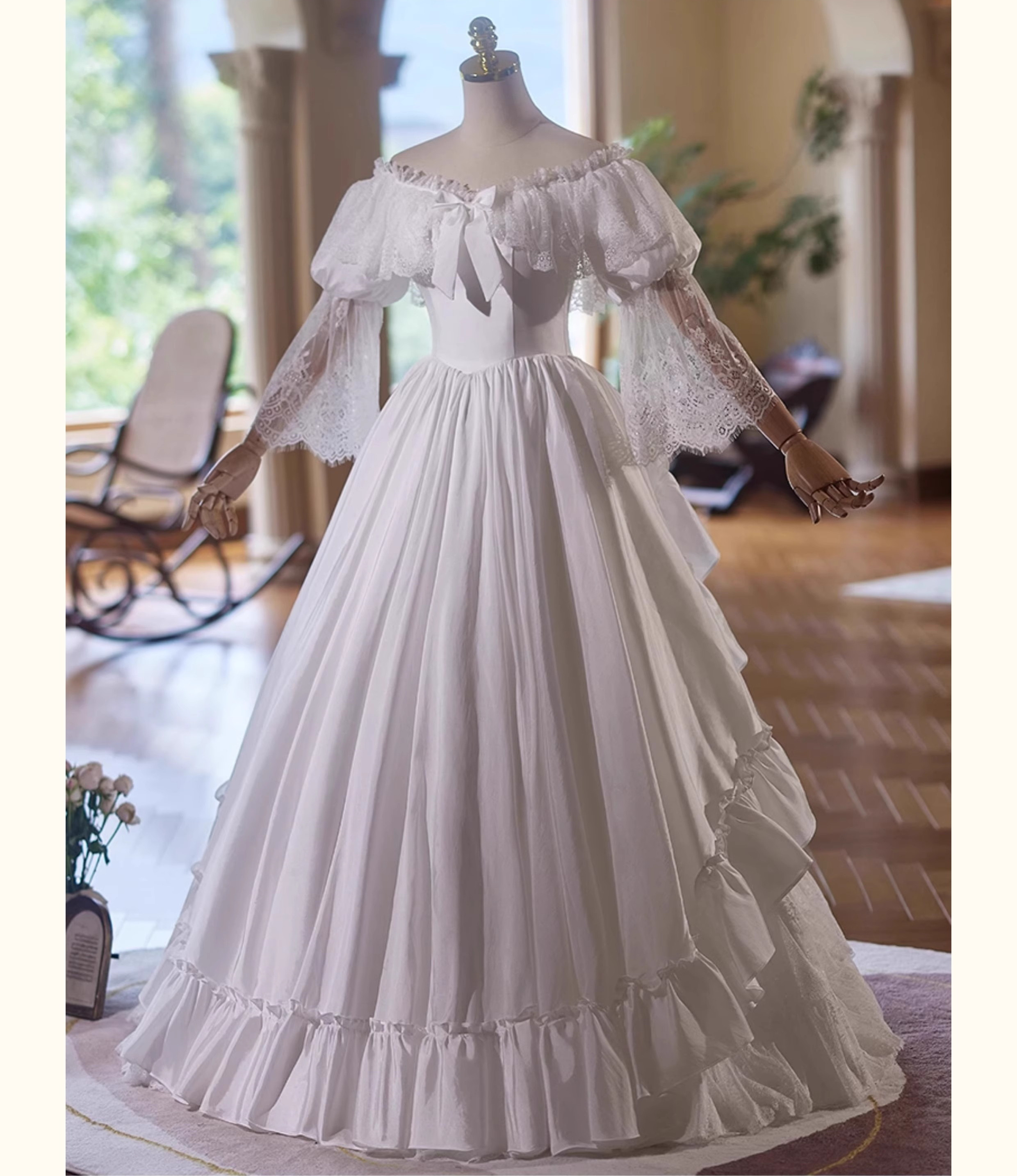 ウェディングドレス 結婚式 前撮り ロング プリンセス レース 白 上品 韓国風 オーダーメイド D082