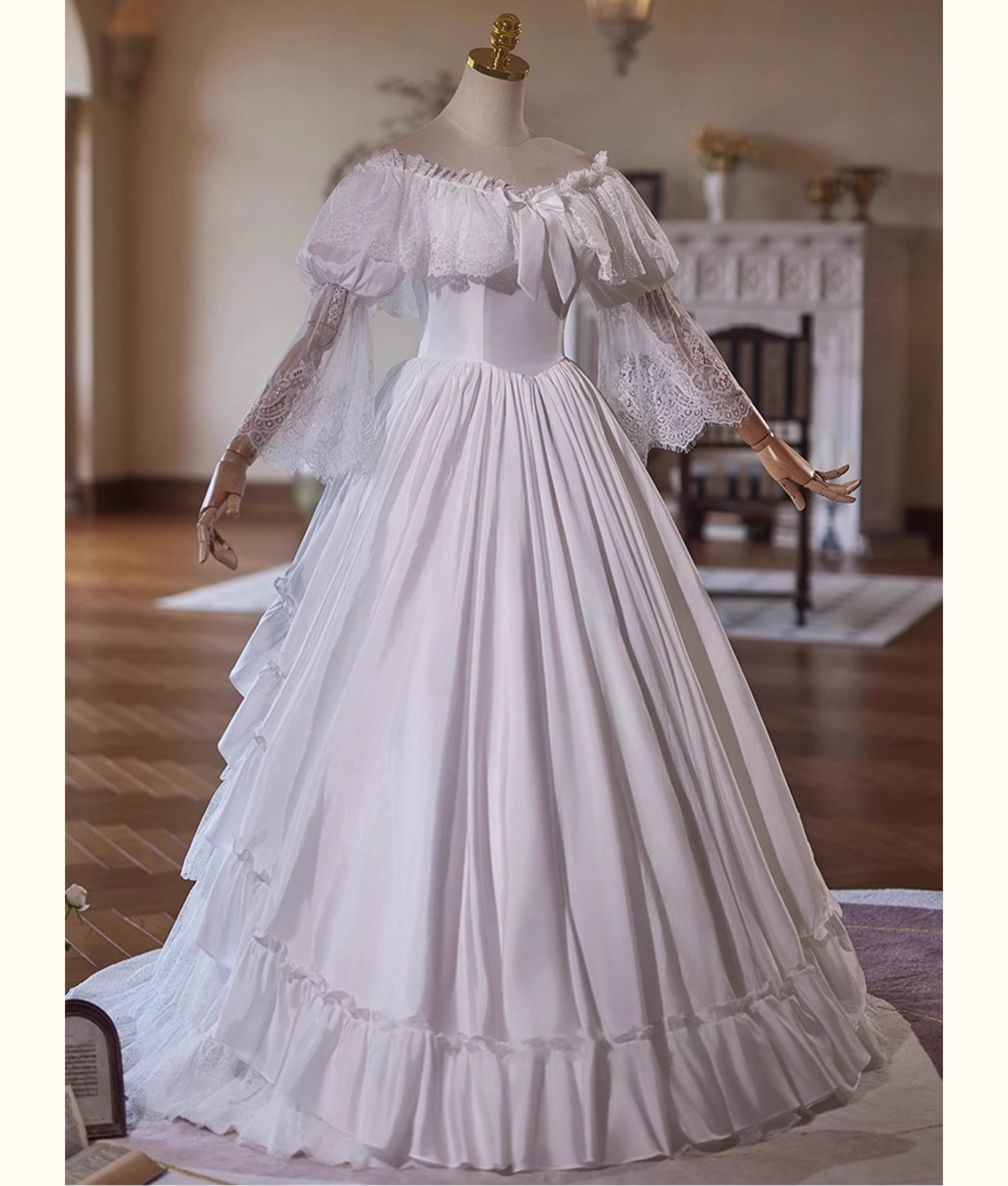 ウェディングドレス 結婚式 前撮り ロング プリンセス レース 白 上品 韓国風 オーダーメイド D082