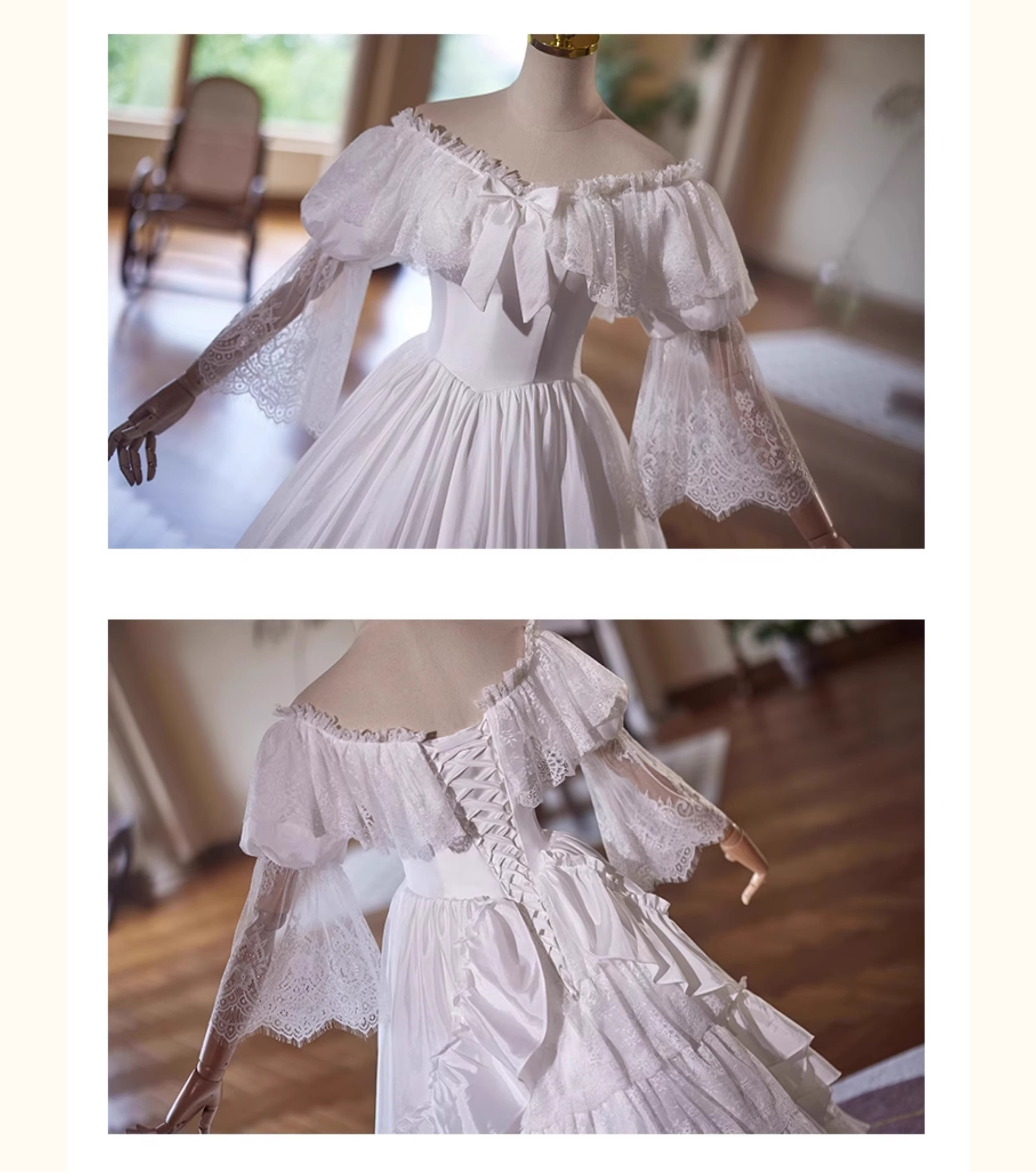 ウェディングドレス 結婚式 前撮り ロング プリンセス レース 白 上品 韓国風 オーダーメイド D082