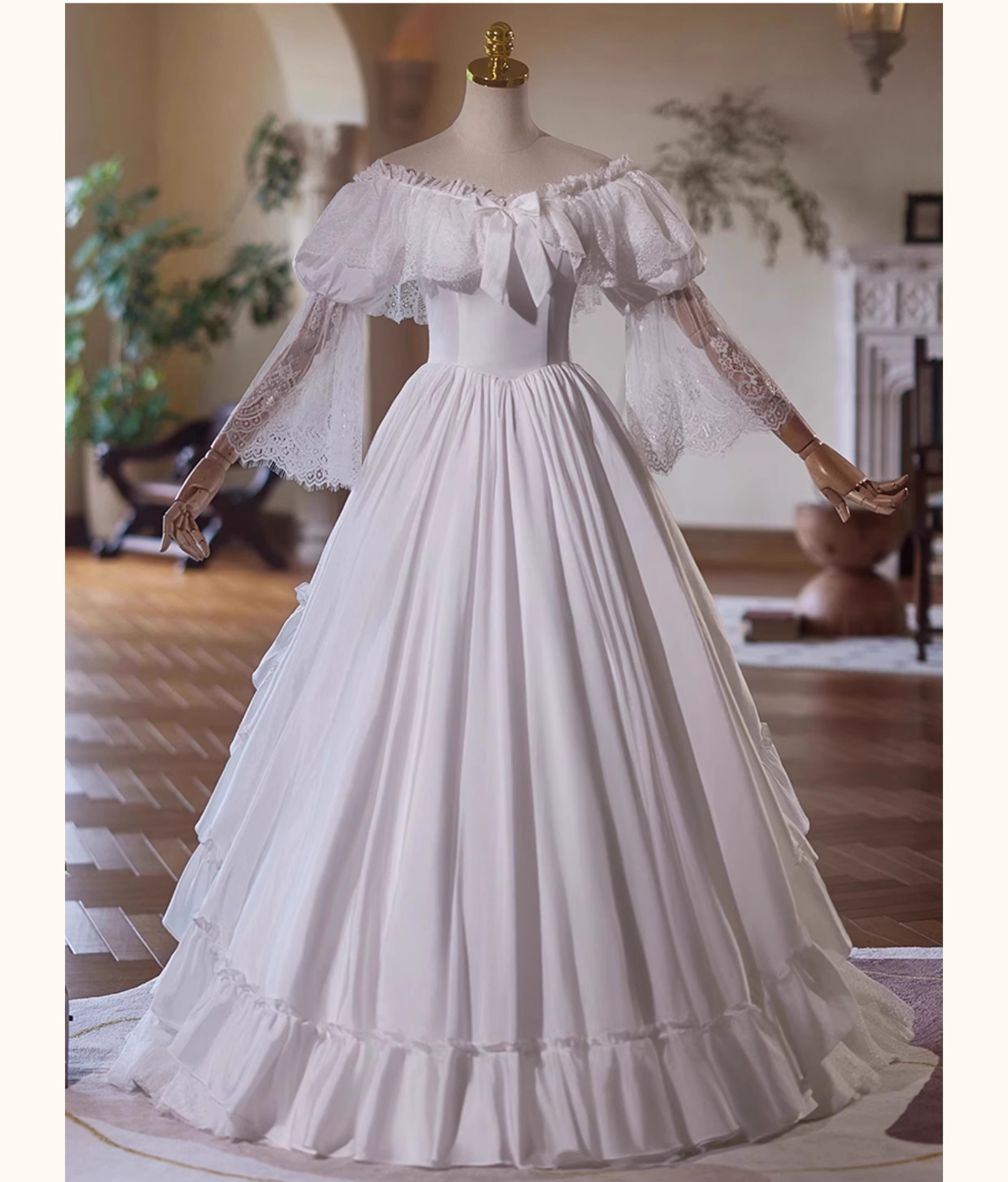 ウェディングドレス 結婚式 前撮り ロング プリンセス レース 白 上品 韓国風 オーダーメイド D082