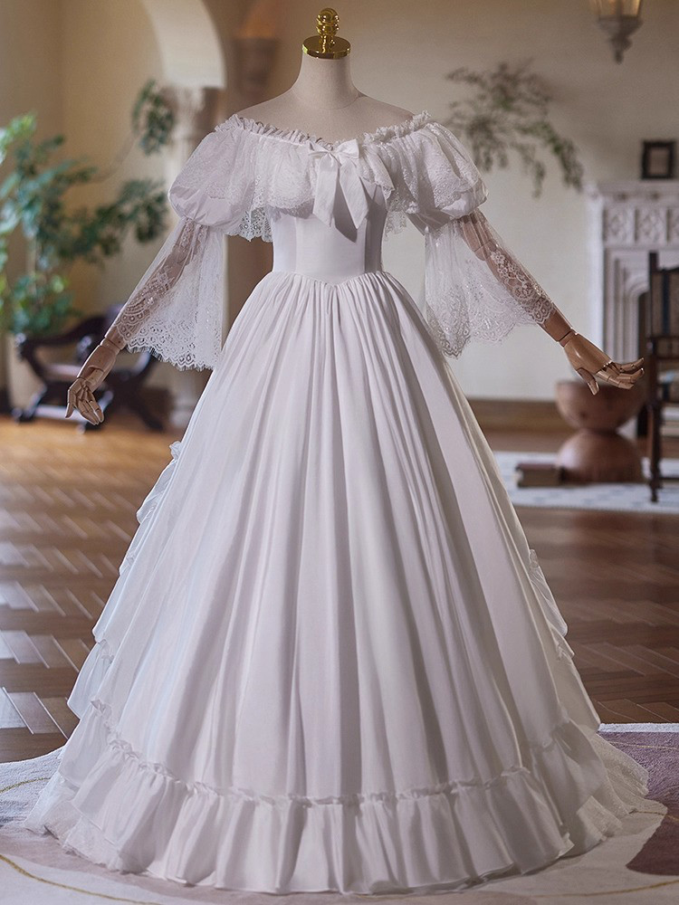 ウェディングドレス 結婚式 前撮り ロング プリンセス レース 白 上品 韓国風 オーダーメイド D082