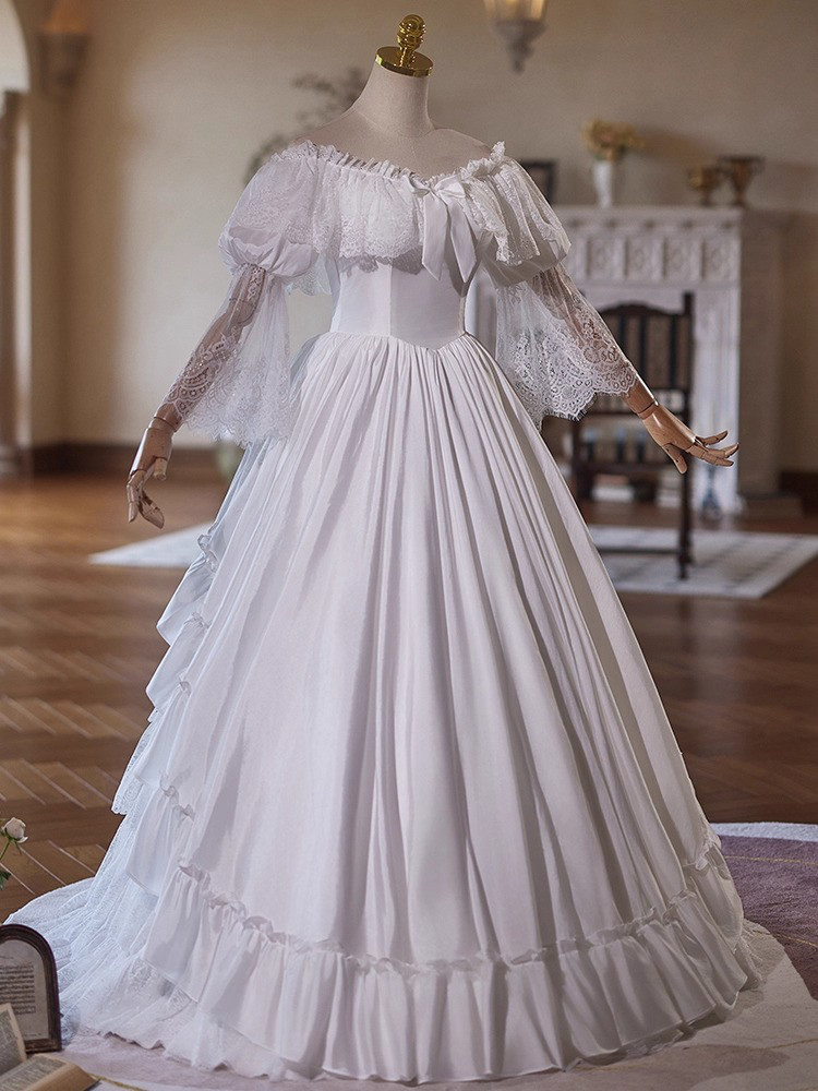 ウェディングドレス 結婚式 前撮り ロング プリンセス レース 白 上品 韓国風 オーダーメイド D082