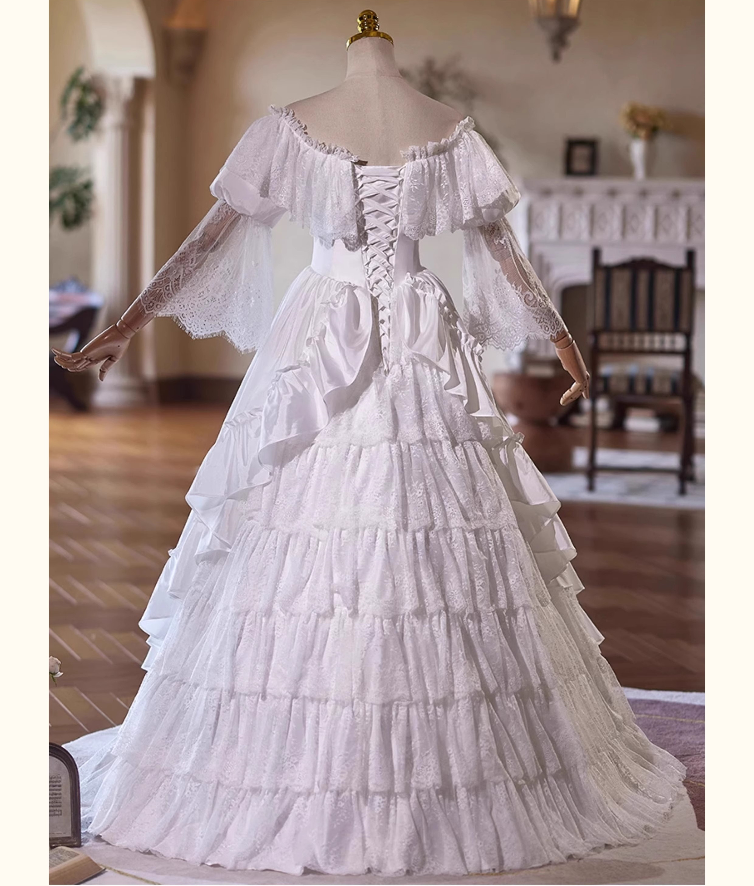 ウェディングドレス 結婚式 前撮り ロング プリンセス レース 白 上品 韓国風 オーダーメイド D082