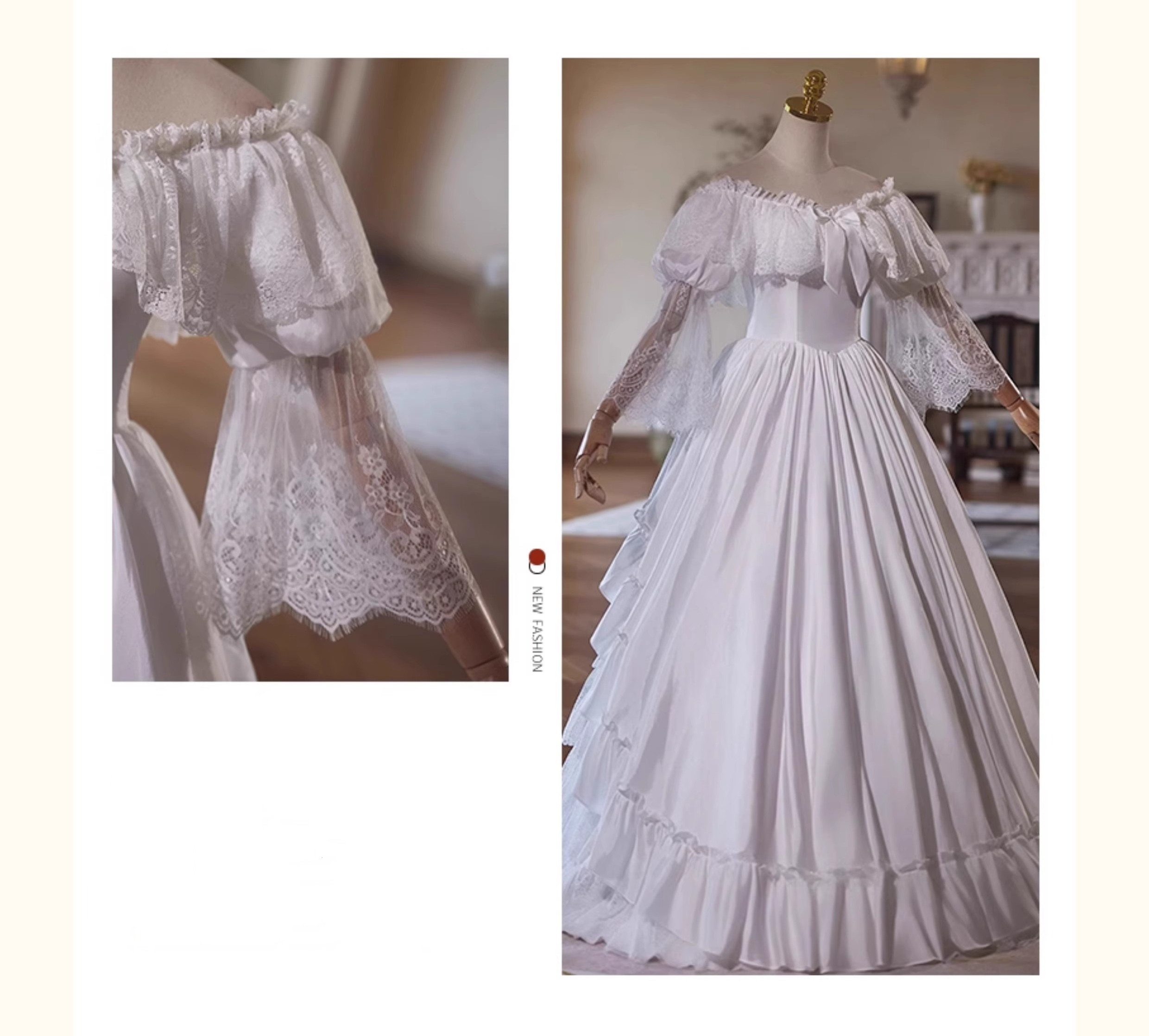 ウェディングドレス 結婚式 前撮り ロング プリンセス レース 白 上品 韓国風 オーダーメイド D082