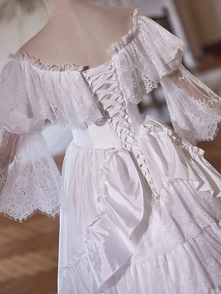 ウェディングドレス 結婚式 前撮り ロング プリンセス レース 白 上品 韓国風 オーダーメイド D082