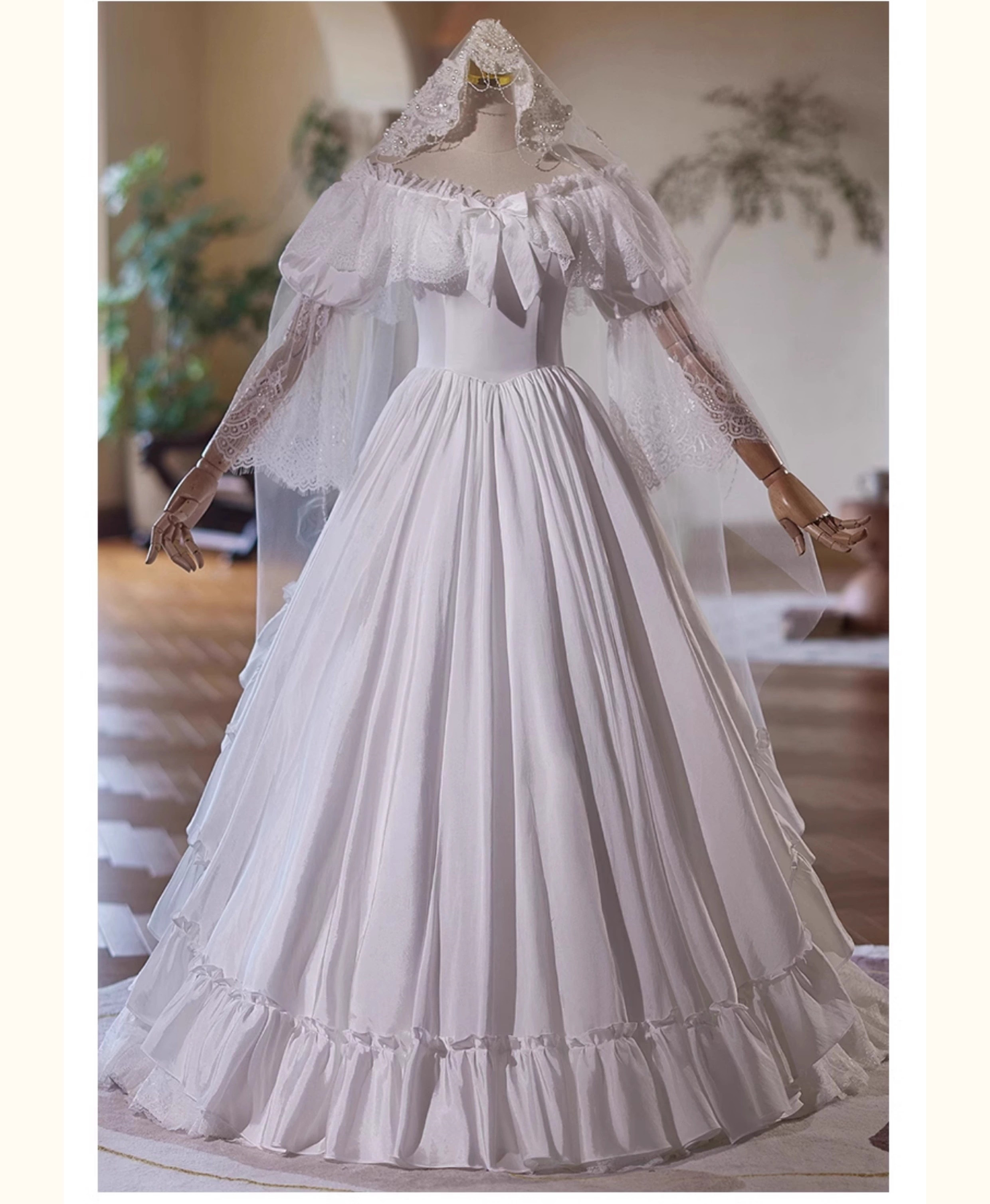 ウェディングドレス 結婚式 前撮り ロング プリンセス レース 白 上品 韓国風 オーダーメイド D082