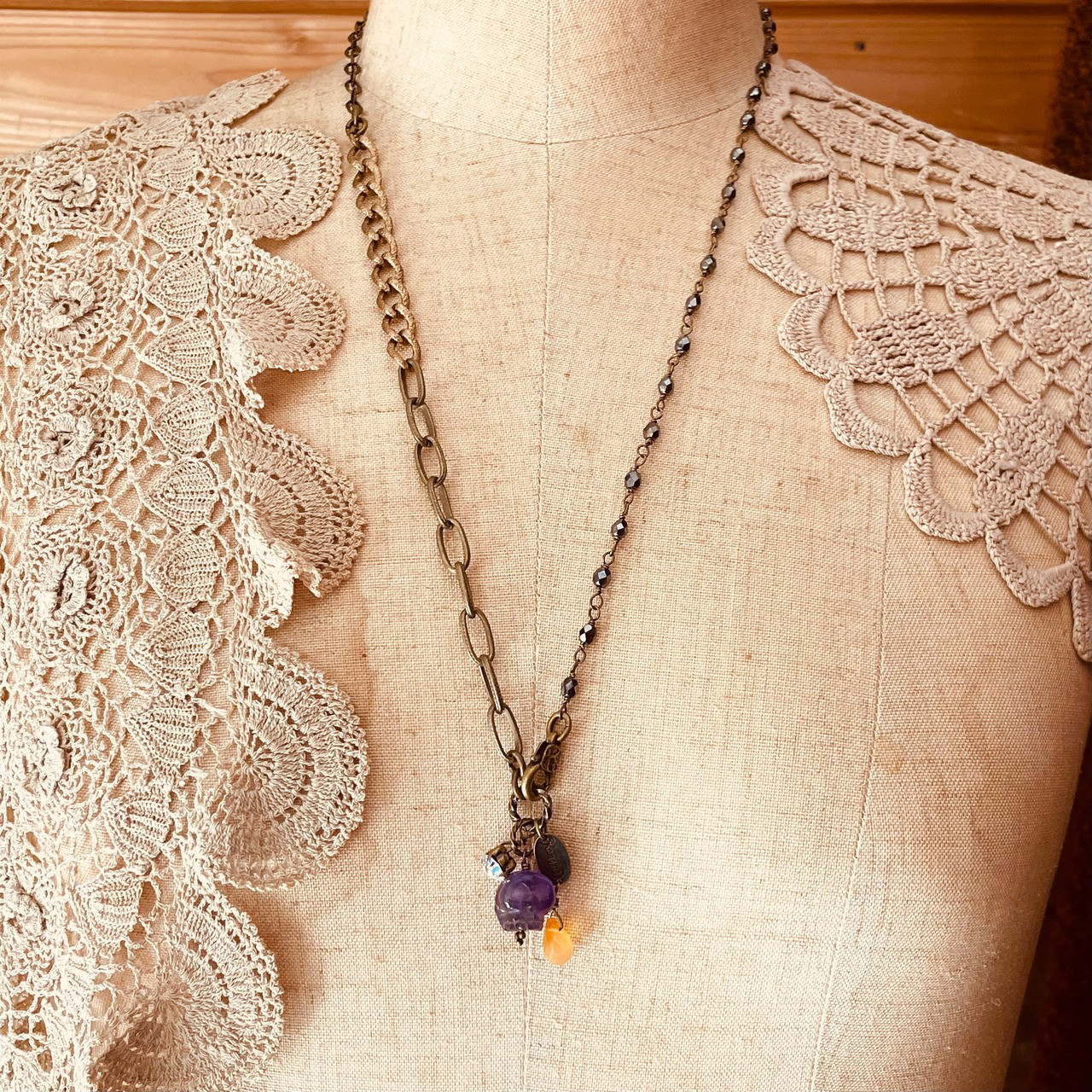 ネックレス【アメシスト ドクロチャームネックレス　２way】