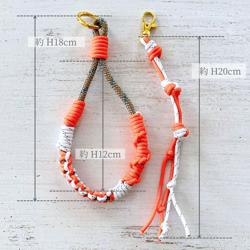 ハンドストラップ パラコード バッグチャーム ゴールド オレンジ レフ