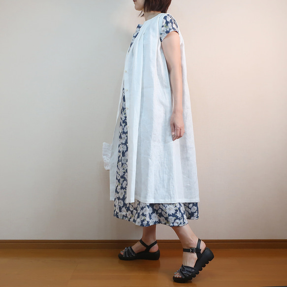 夏の普段着 ゆったり涼しい 大人の配色 フレンチワンピース（コットン／花柄） 19枚目の画像